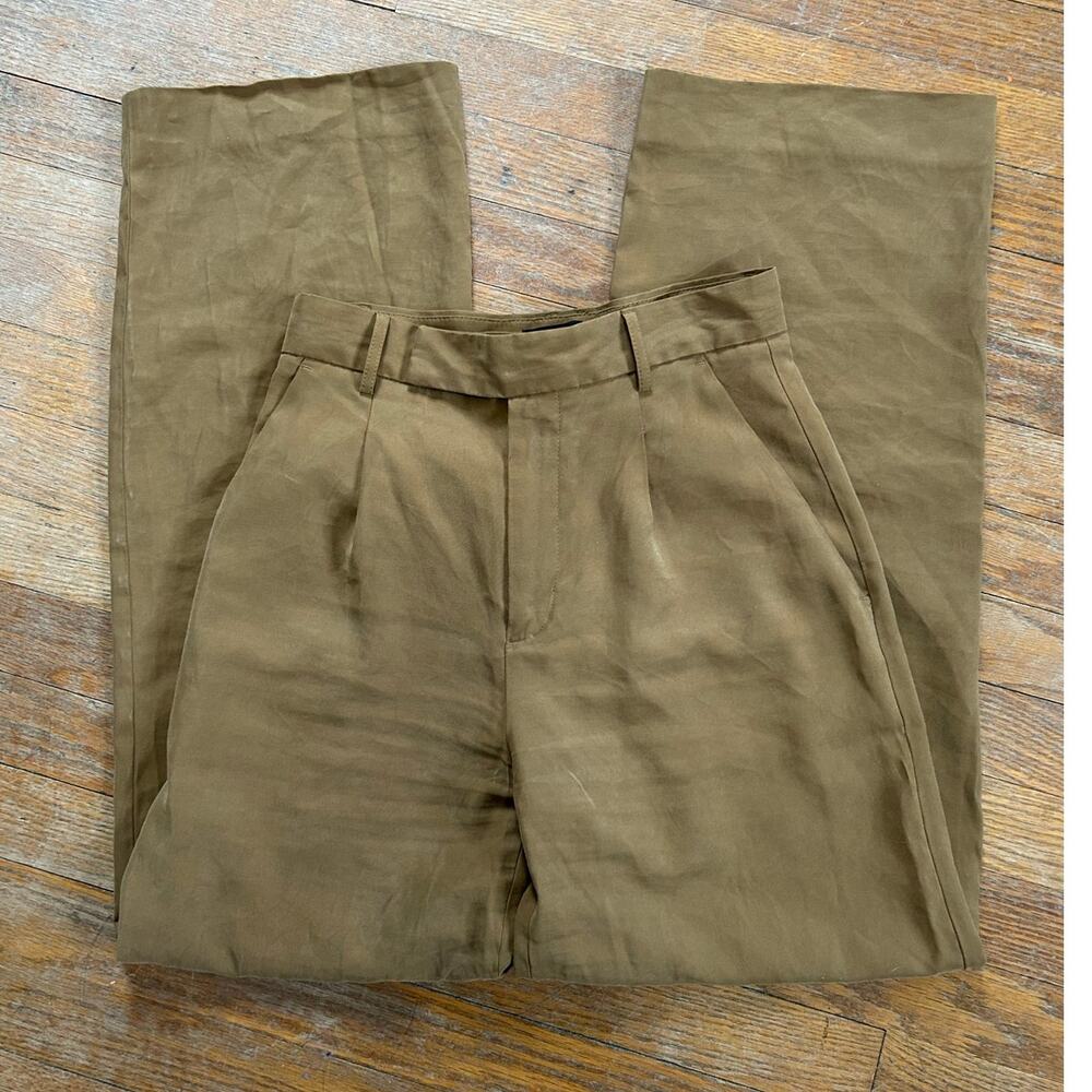 Banana Republic Wide Leg Trousers Tan Brown Size 4 Petite Pleated High Rise